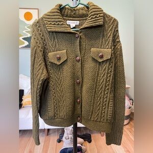 Artisan NY Olive Cable Knit Button-Up Cardigan